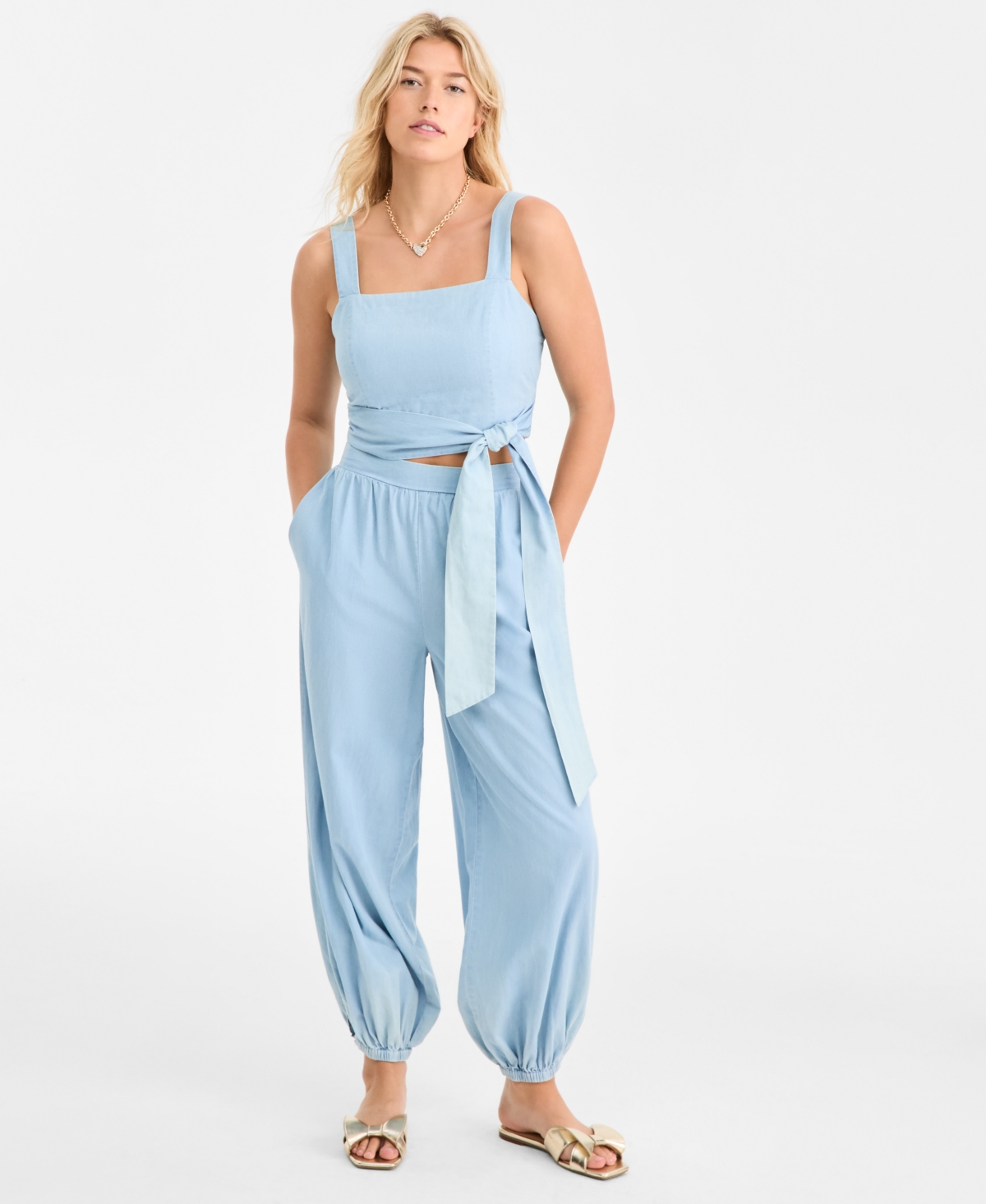 On 34th Women's Cotton Cropped Sleeveless Top, Macy's Exclusive In Blue