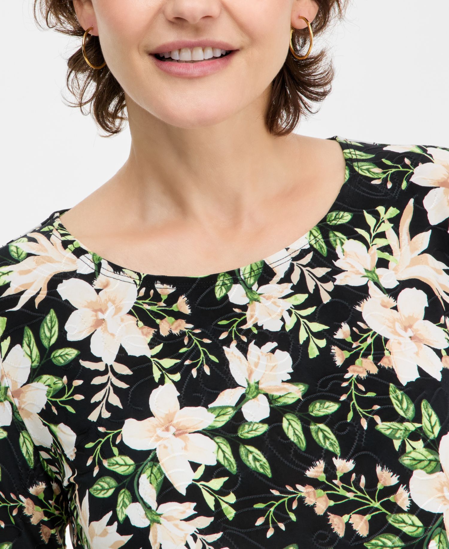 Women's Floral Bouquet Jacquard 3/4-Sleeve Top