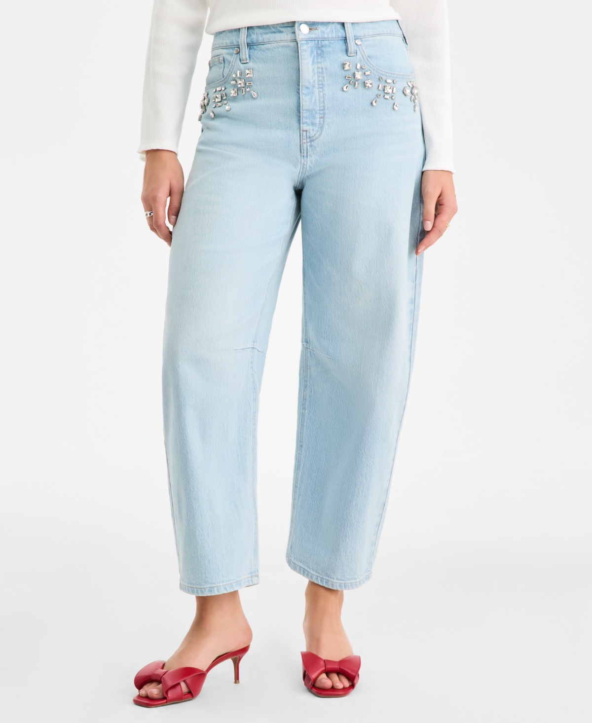 On 34th Women's High-Rise Embellished Barrel-Leg Jeans, Macy's Exclusive