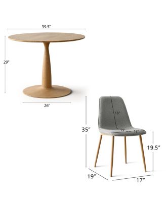 Light Wood Finish 5-Piece Dining Set with 39.5 Inch Round Table and 4 Upholstered Chairs with Wood-Look Metal Legs-Maison Boucle