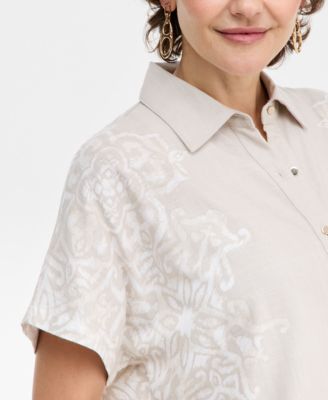 Women's Printed Button-Up Short-Sleeve Shirt, Macy's Exclusive
