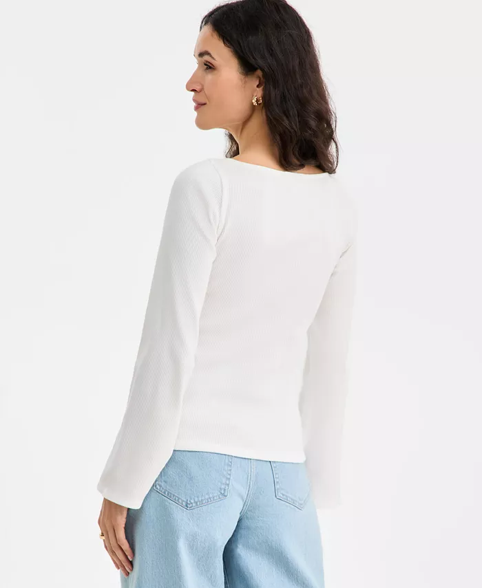 Women's Knit Boat-Neck Bell-Sleeve Top - thumbnail 4