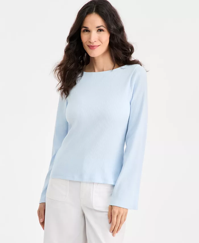 Women's Knit Boat-Neck Bell-Sleeve Top - thumbnail 7