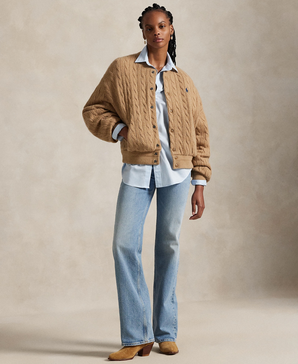 Polo Ralph Lauren Braided Bomber Jacket In Brown