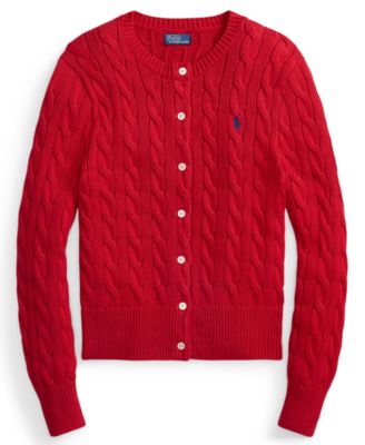 Women's Cable-Knit Cotton Crewneck Cardigan Sweater