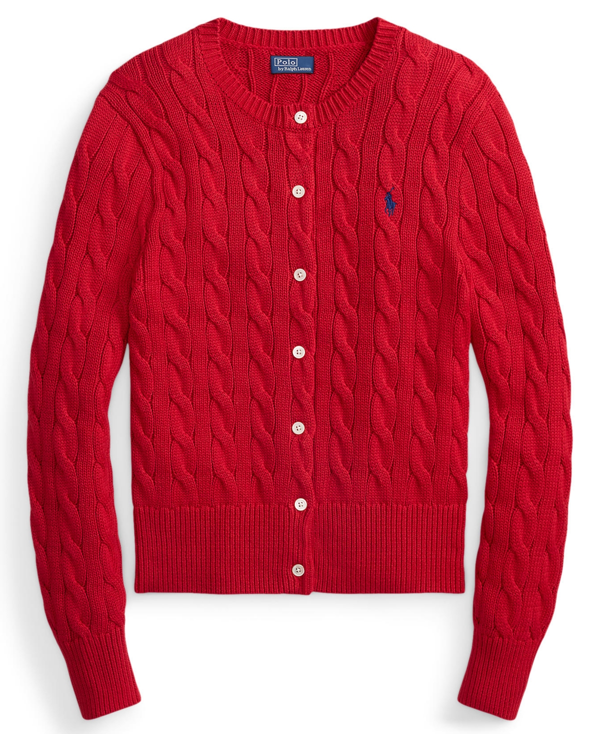 Polo Ralph Lauren Women's Cable-knit Cotton Crewneck Cardigan Sweater In Red