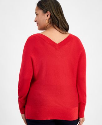 Plus Size V-Neck Dolman-Sleeve Sweater, Macy's Exclusive 