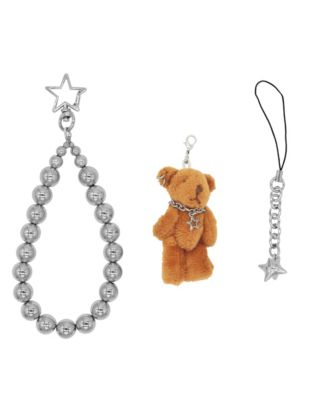 Steel Beads Phone Strap With Light Brown Bear Toy Necklace