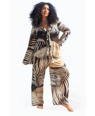 Women's Curve Tonal Palm Print Ruffle Resort Top