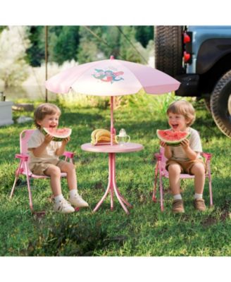 Kids Picnic Table & Chair Set with 2 Folding Chairs & Height Adjustable Umbrella