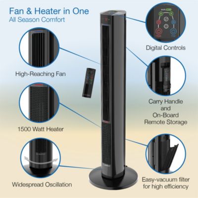 1500W Oscillating All Season Tower Fan and Space Heater w/Timer and Remote