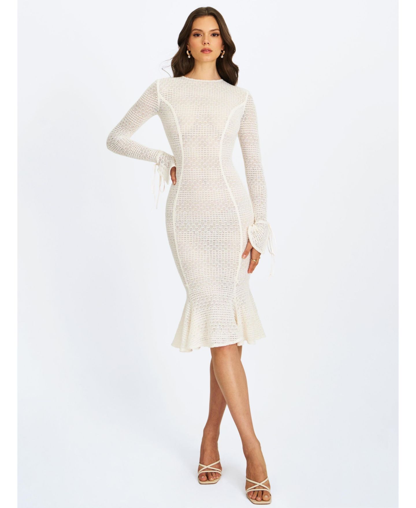 Женское платье Miss Circle Pamina Beige Crochet Long Sleeve Flare Mermaid, цвет: Светлый бежевый — фото 6