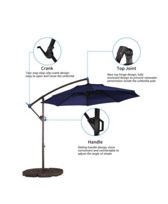 10ft Patio Umbrella, Outdoor Offset Cantilever Umbrella, Infinite Tilt, Crank and Cross Base, Navy
