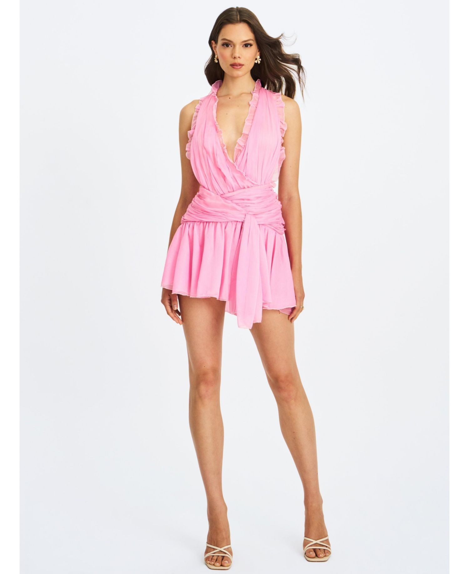 Women's Odelle Tulip Pink Crinkle Chiffon Wrap Dress