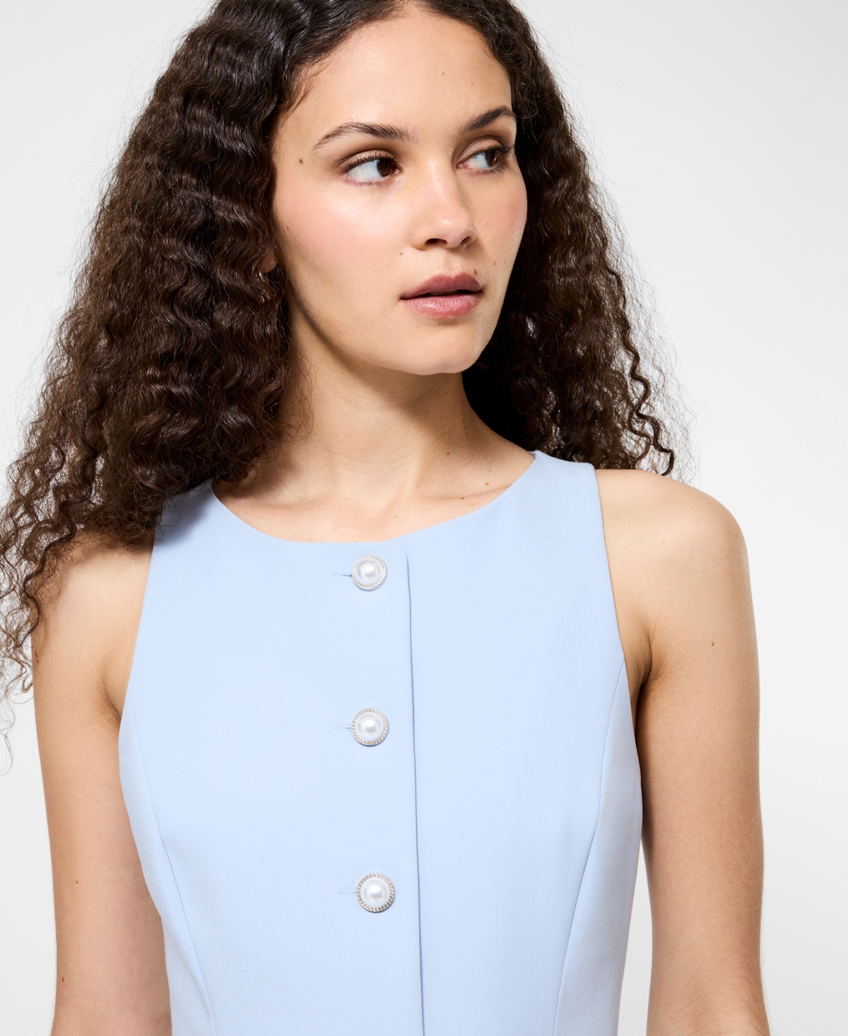 French Connection Azra Twill Button Front Dress In Blue