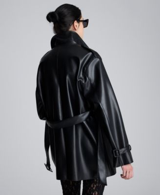 Women’s Faux Leather Double Breasted Belted Trench