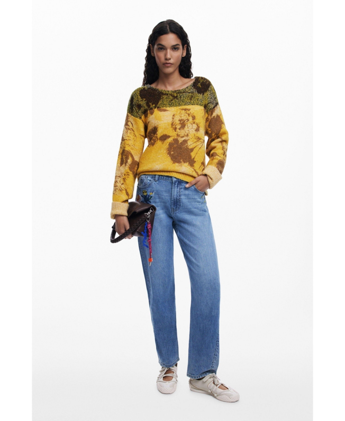 Desigual Abstract Floral Sweater In Yellow