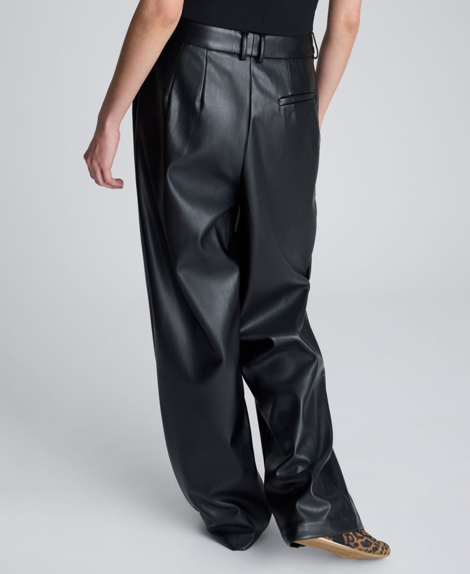 Women's Double Pleat Faux Leather Wide Leg Pants