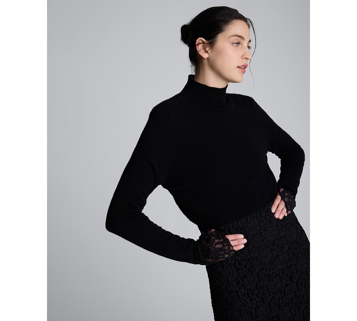 Kenneth Cole Merino Wool Cropped Mockneck Sweater In Black