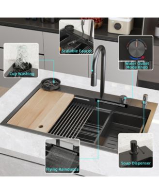 33.2-Inch Drop-in Single Bowl 304 Stainless Steel Kitchen Sink Set