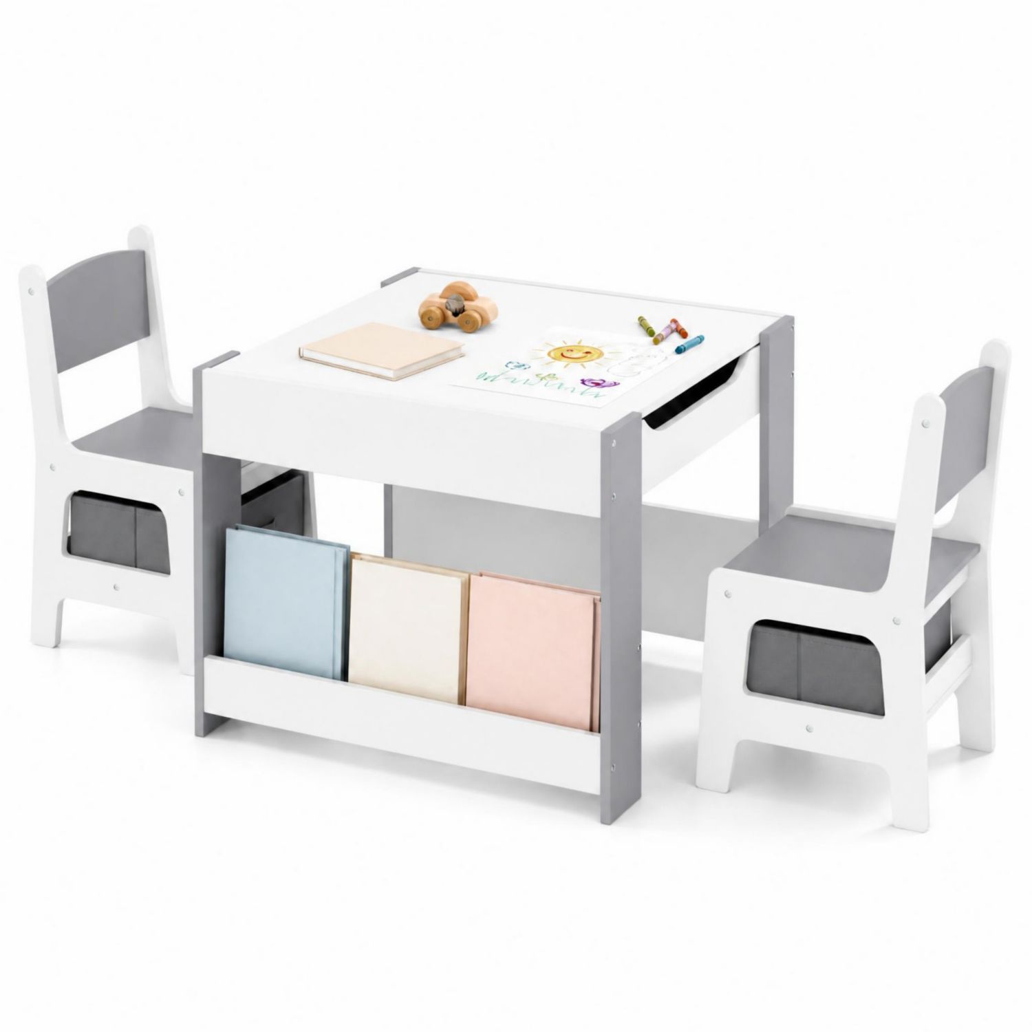 Ages 3-6 Reversible Chalkboard-Whiteboard Activity Table with Storage, 5-Piece Set