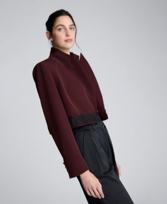 Women's Lace Trim Open Front Fitted Cropped Jacket