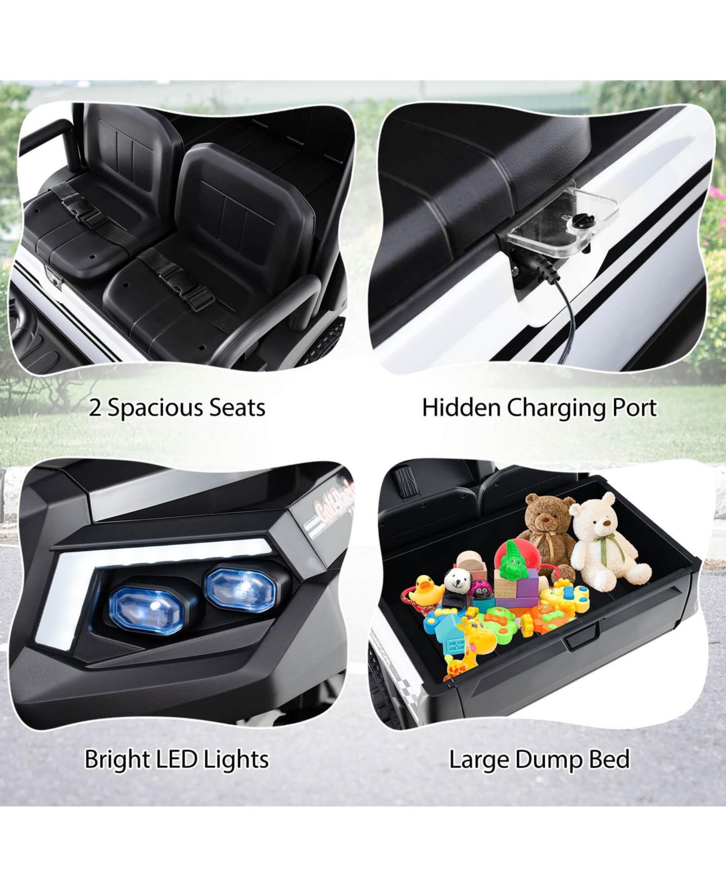 Детская игрушка Costway 24V 7AH Kids Golf Cart 4WD 2 Seater Ride on Car with Sun Shade Dump, цвет: Чёрный — фото 9