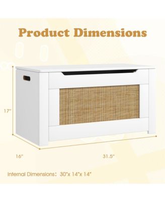 31.5" Toy Chest for Kids Rattan Toy Storage Box with Flip Top Lid & Safety Hinge