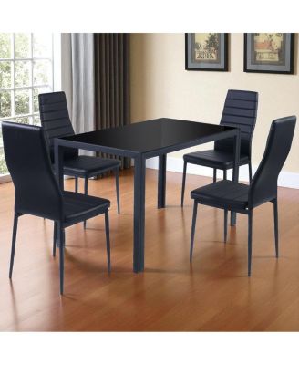 5-Piece Dining Set with Glass Tabletop and Soft Leather Upholstered Chairs