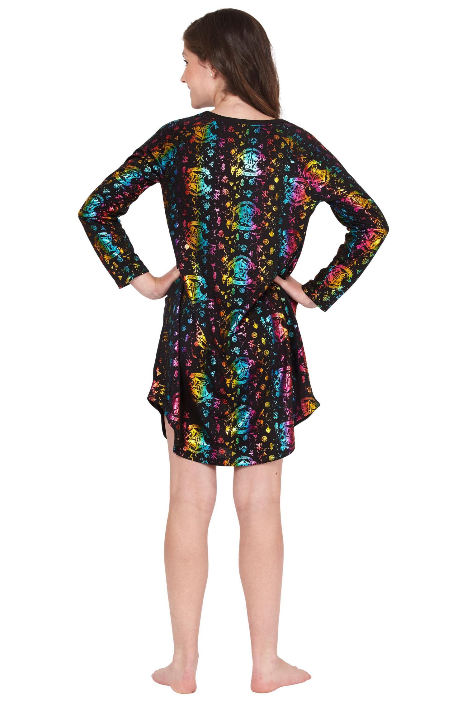 Little Girls Hogwarts Rainbow Hologram Raglan Nightgown Pajama