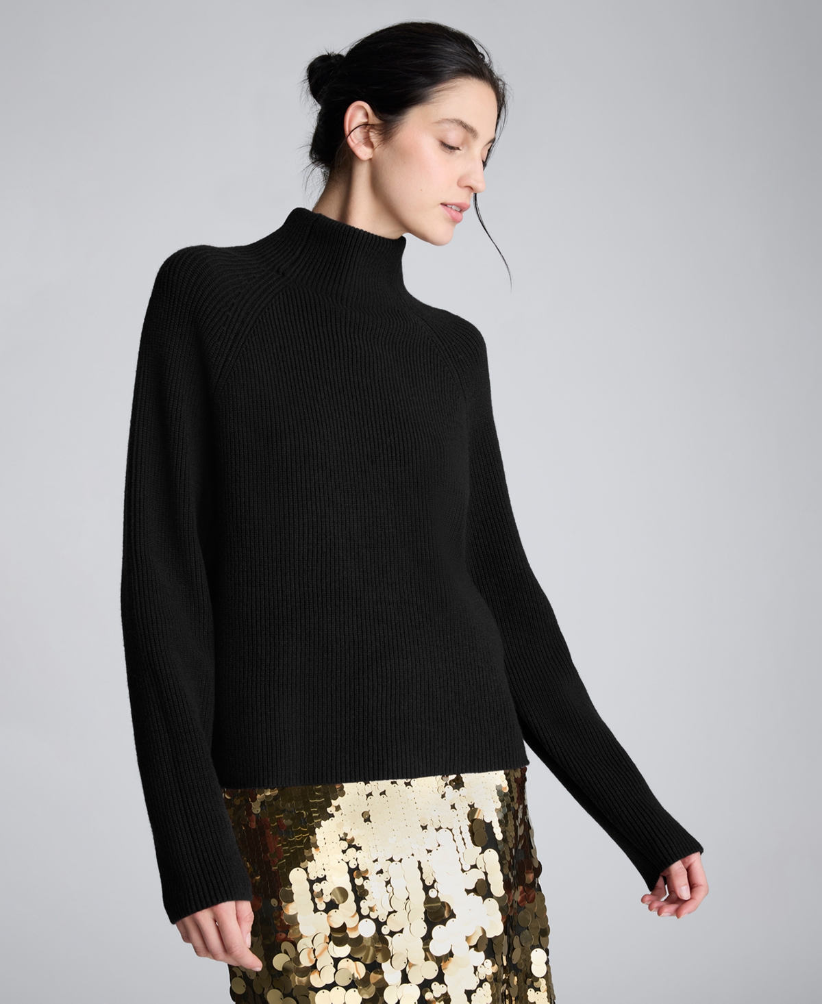 Kenneth Cole Raglan Sleeve Funnel Neck Sweater In Black
