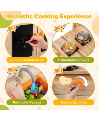 Mud Kitchen for Kids with Planting Pots Stovetops Removable Sink Acrylic Panel