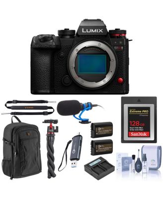 LUMIX S1RII Mirrorless Camera, Bundle with 128GB CFexpress Type-B Card, 2x Battery, Dual Charger, 2x Charger Plate, MT-11 Tripod with Ball