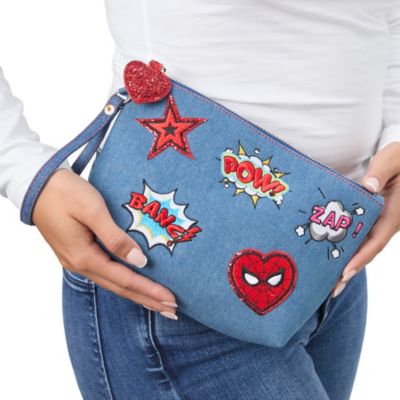 SpiderMan Denim Patch Cosmetic Pouch with Comic Pop Embellishments
