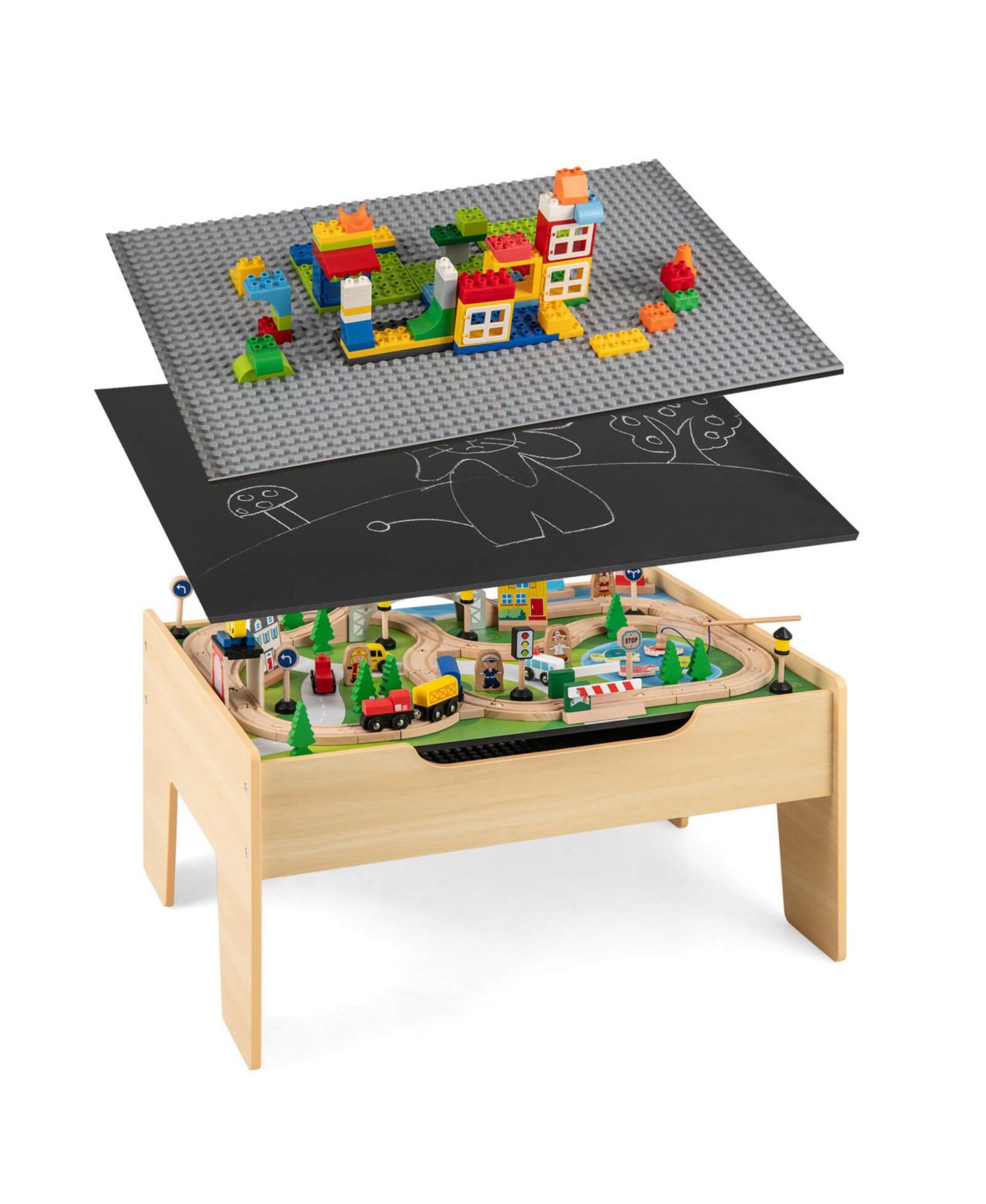 Boys All-in-One Activity Table with Reversible Blackboard & Map Tabletop