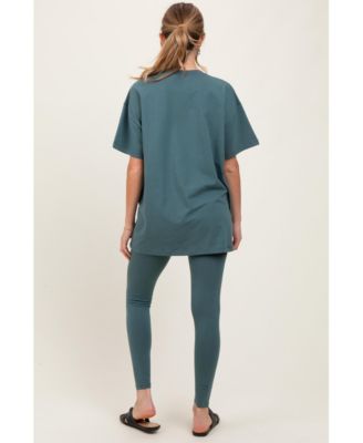 Maternity Light Olive Oversized Crewneck Short Sleeve and Legging Set