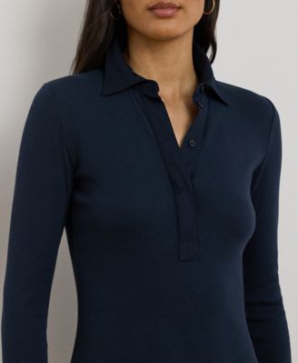 Petite Rib-Knit Cotton-Blend Polo Dress