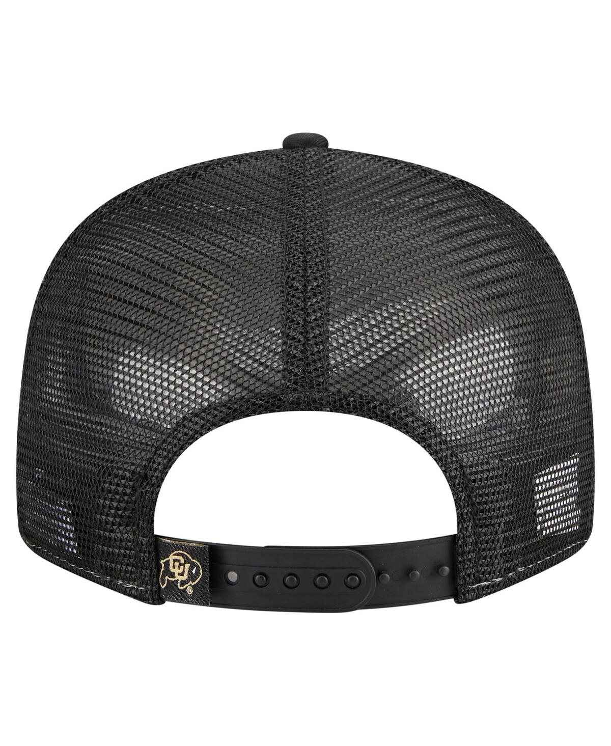 New Era Men's Black/gold Colorado Buffaloes Outdoor Wide Panel 9fifty Snapback Trucker Hat In Black