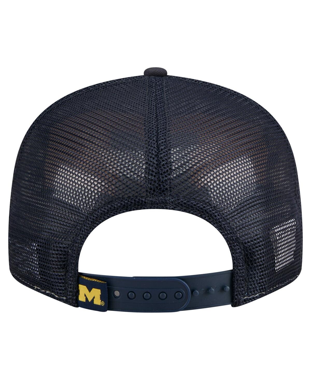 New Era Men's Black/maize Michigan Wolverines Outdoor Wide Panel 9fifty Snapback Trucker Hat In Yellow