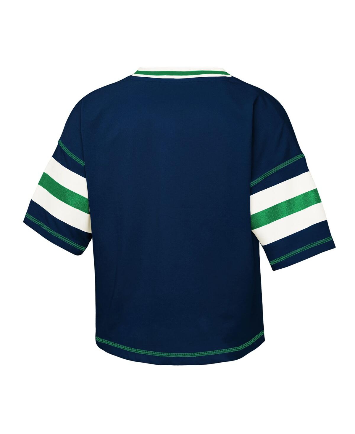 Outerstuff Big Girls Navy Notre Dame Fighting Irish Gridiron Jersey V-neck T-shirt In Black