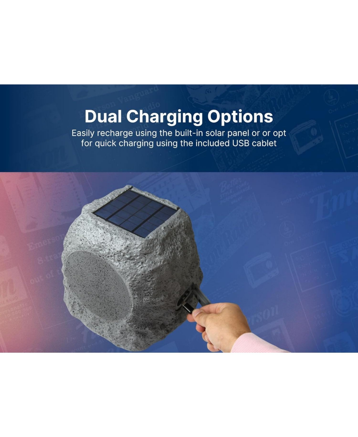 Emerson Ers-1001 Bluetooth Waterproof Outdoor Rock Speaker with Solar Charging