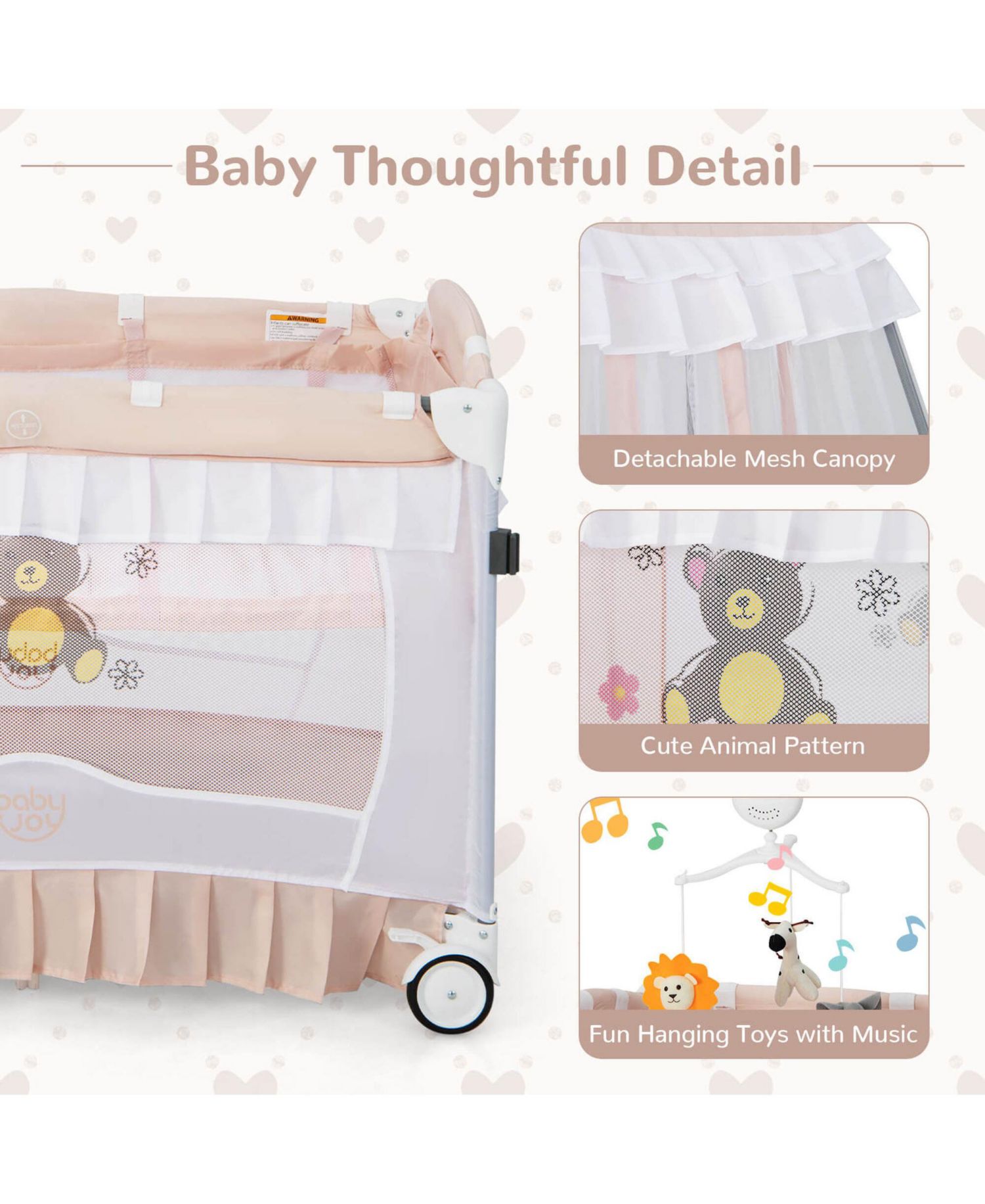 Girls Ortable Playpen Crib Cradle Bassinet Changing Pad Mosquito Net Toys w Bag