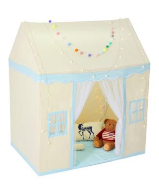 Kids Tent with Mat Windows Cozy Beige Fort for Boys and Girls