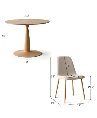 Light Wood Finish 5-Piece Dining Set with 39.5 Inch Round Table and 4 Upholstered Chairs with Wood-Look Metal Legs-Maison Boucle