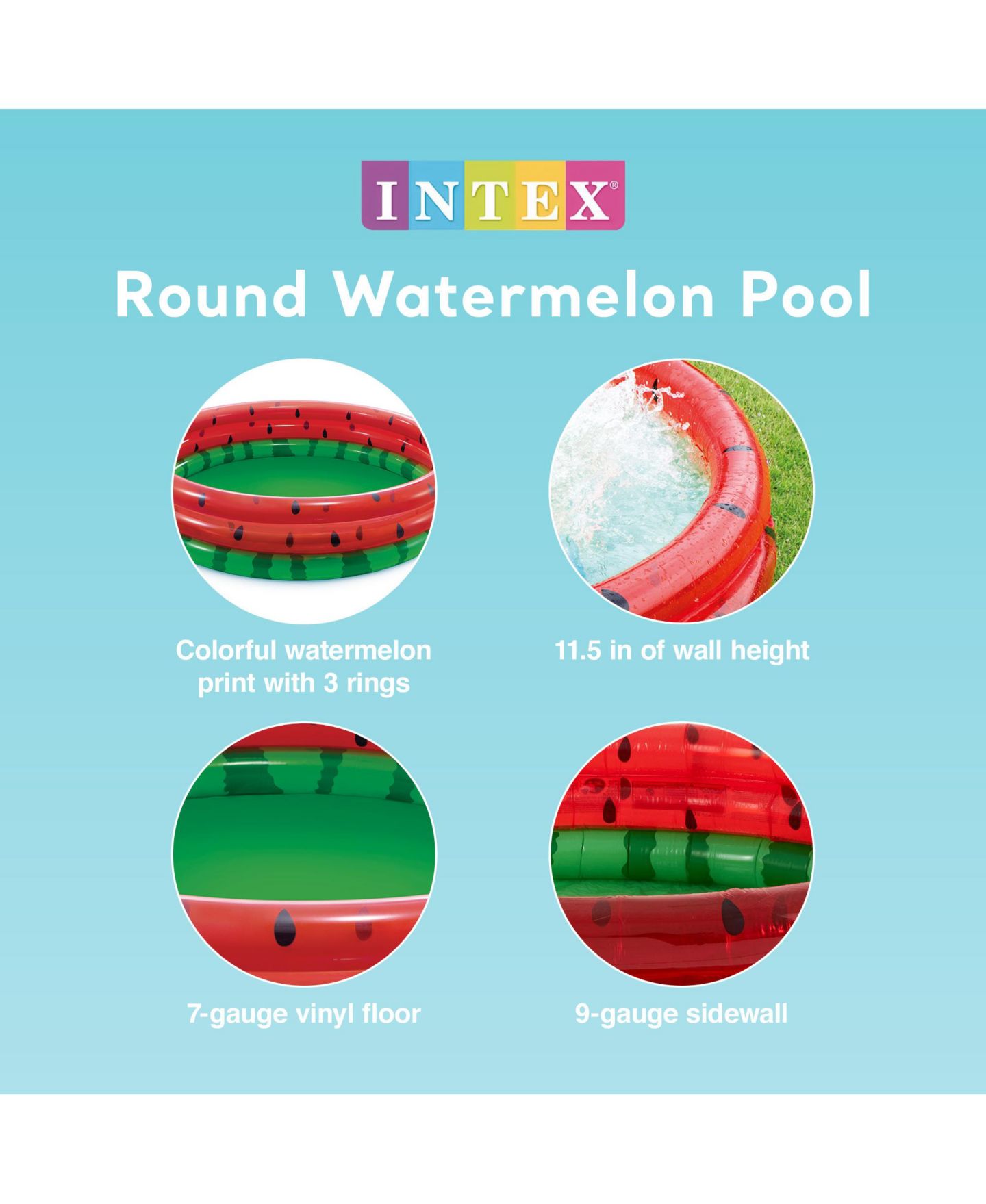 Детская игрушка Intex 66-Inch Round Inflatable Watermelon Pool, 154-Gallon Capacity, Ages 2+ — фото 2