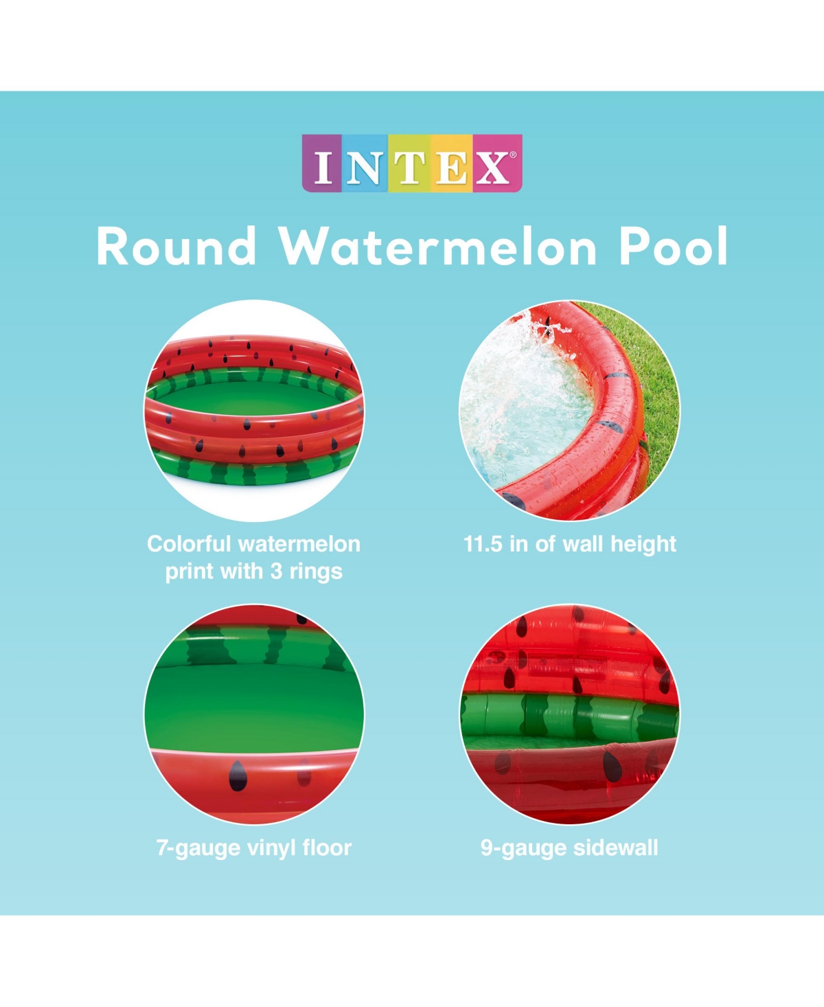 Intex 66-Inch Round Inflatable Outdoor Kids Swimming and Wading Watermelon Pool