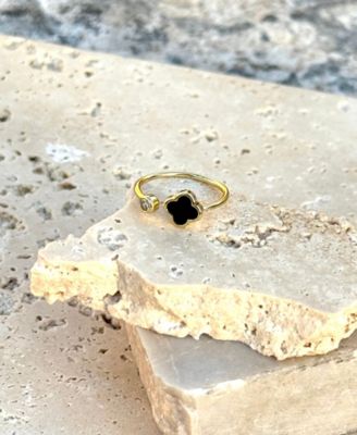 Gold Adjustable CZ Black Clover Ring