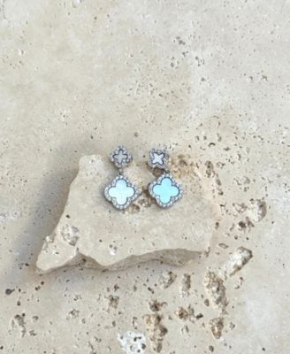 Silver CZ White Mother of Pearl Double Drop Earrings