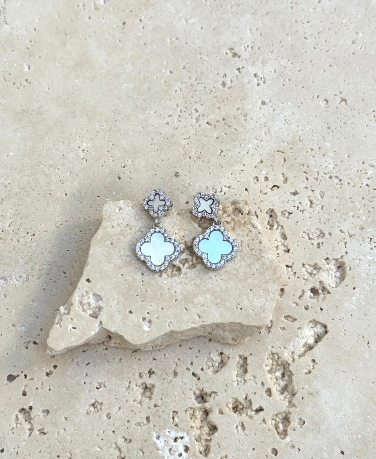 Adornia Silver Plated Double White Mother Of Pearl Cz Drop Earrings In Metallic