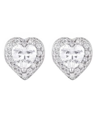 Silver CZ Heart Halo Stud Earrings